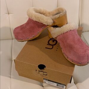 UGG Women's Blush Suede Shearling Clogs